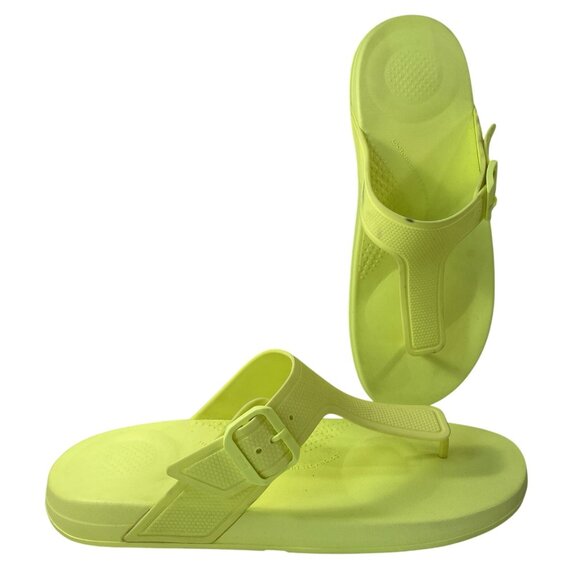 FitFlop Sandals Womens 11 IQushion Electric Yellow Flip Flop Slip-On Shoe Buckle - Picture 1 of 9